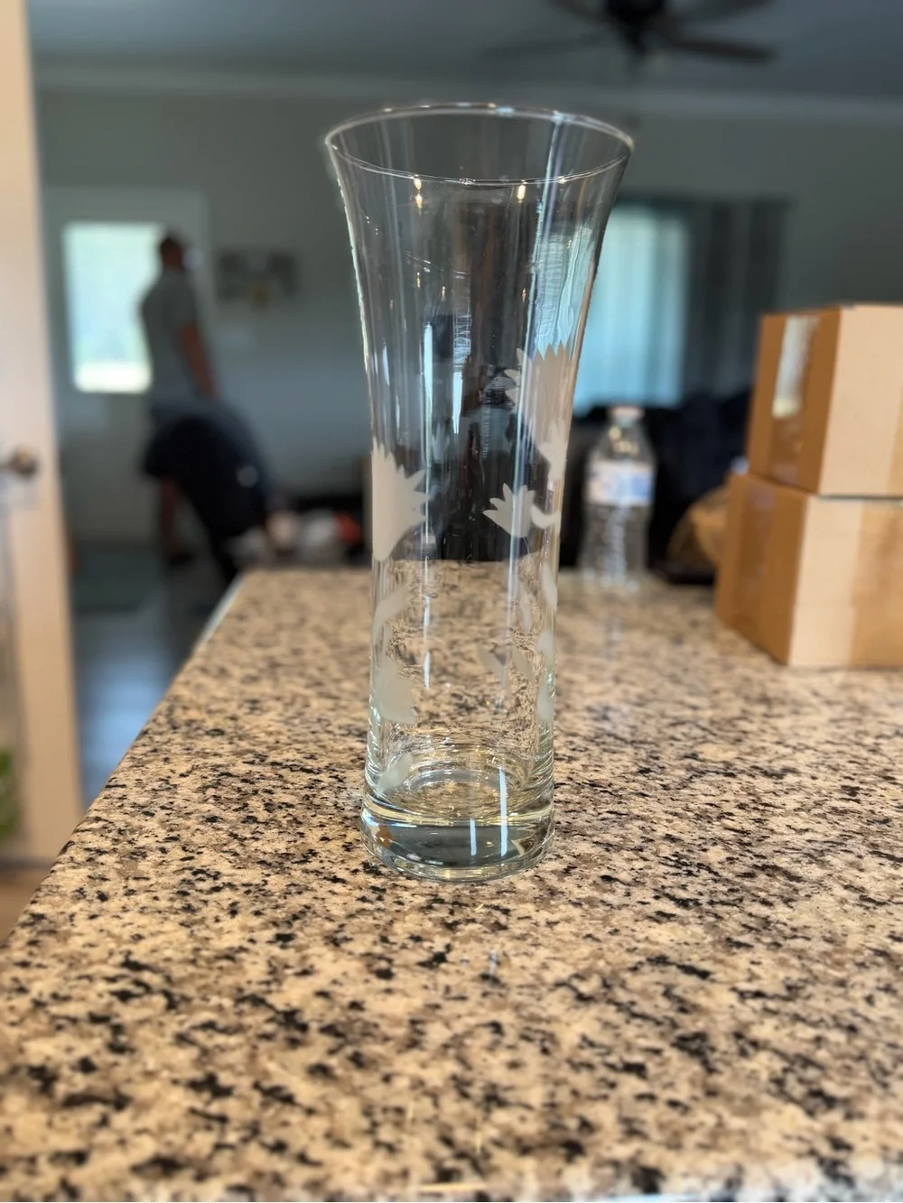 Etched Glass Floral Vase - Clear Tulip Design